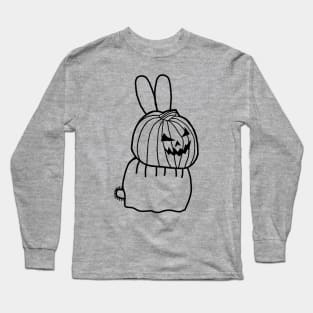 Cute Bunny Rabbit Wearing Halloween Horror Costume Minimal Line Art Long Sleeve T-Shirt